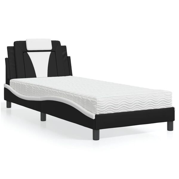 vidaXL Bett "Viana" mit Matratze Schwarz und Wei&szlig; 90x200 cm Kunstleder