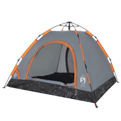 vidaXL Campingzelt 3 Personen Grau und Orange Quick Release