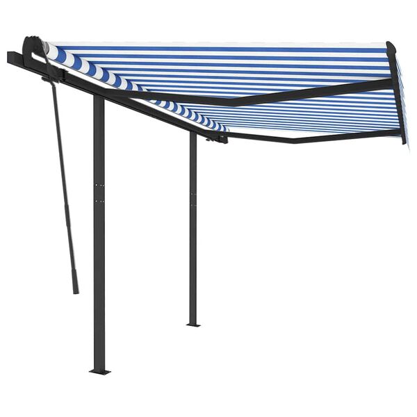 vidaXL Markise Manuell Einziehbar mit Pfosten 3,5x2,5 m Blau Wei&szlig;