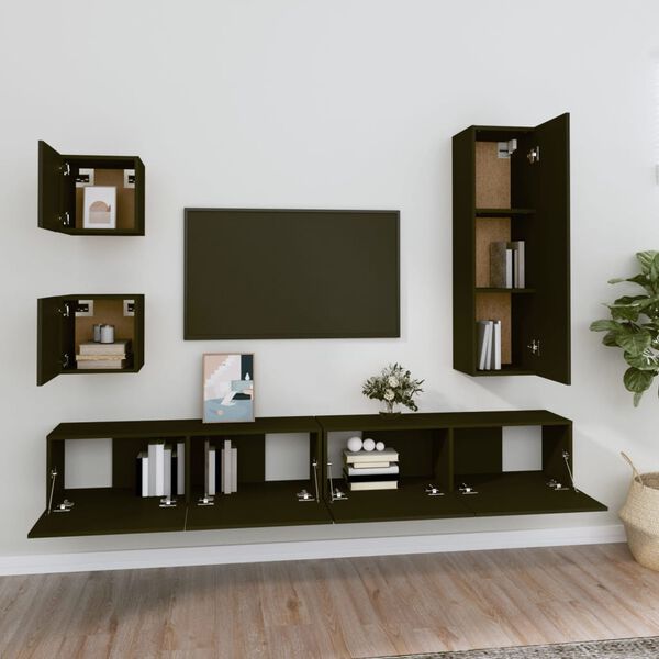 vidaXL 5-tlg. TV-Schrank-Set Schwarz Holzwerkstoff