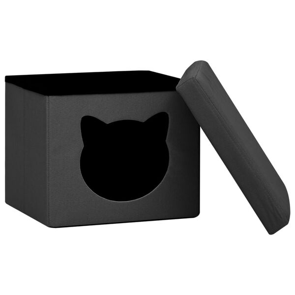 vidaXL Hocker mit Stauraum Katzenmuster Dunkelgrau Stoff