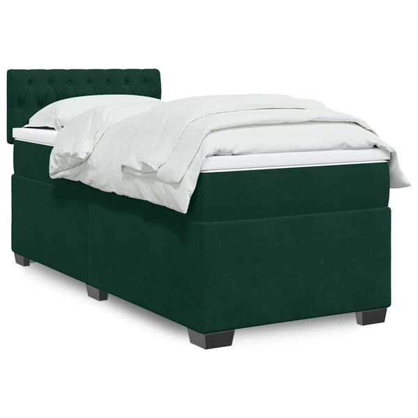 vidaXL Boxspringbett mit Matratze Dunkelgr&uuml;n 90x200 cm Samt