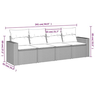 vidaXL 4-tlg. Garten-Sofagarnitur mit Kissen Braun Poly Rattan