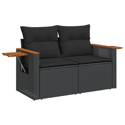 vidaXL 7-tlg. Garten-Sofagarnitur mit Kissen Schwarz Poly Rattan