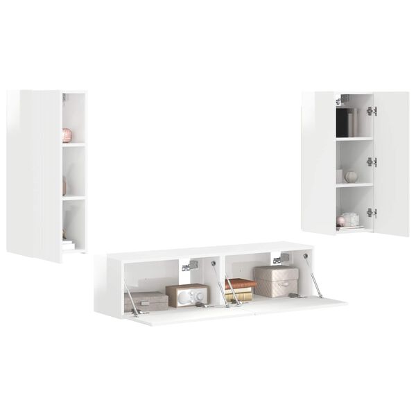 vidaXL TV-Schrankset 4 pcs Hochglanz Wei&szlig; Holzwerkstoff