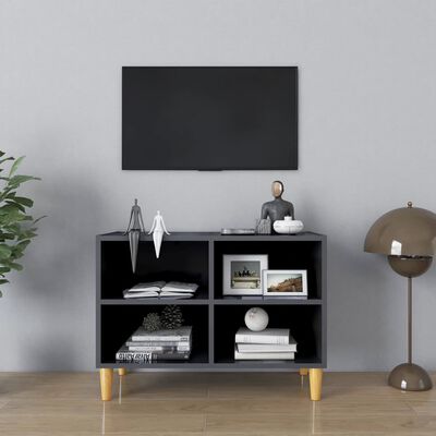 vidaXL TV-Schrank mit Massivholz-Beinen Hochglanz-Grau 69,5x30x50 cm