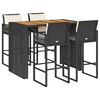 vidaXL 5-tlg. Gartenbar-Set mit Kissen Schwarz Poly Rattan Akazie