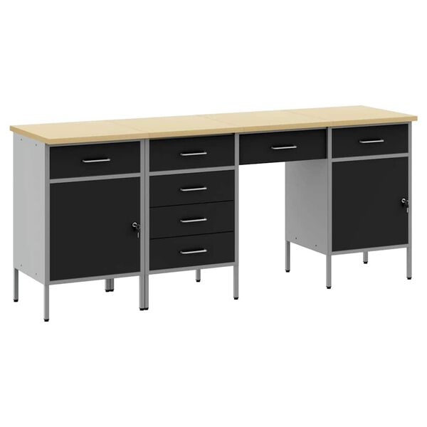vidaXL Werkbank mit Schubladen 4 pcs Schwarz 200 x 55 x 85 cm
