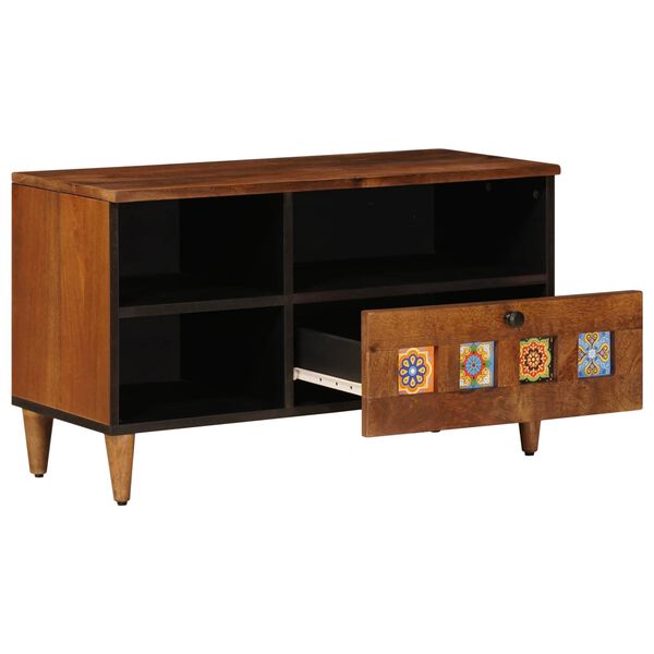 vidaXL TV-Schr&auml;nk mit Regal Walnuss 80 x 33 x 46 cm Massivholz Mango