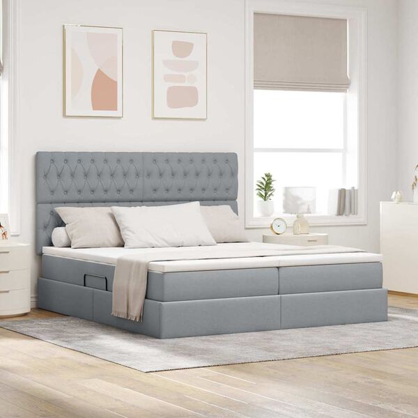vidaXL Aufbewahrungsbett mit Matratze Hellgrau 200 x 200 cm Kunstleder