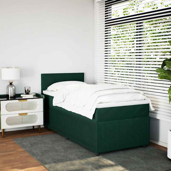 vidaXL Boxspringbett mit Matratze Dunkelgr&uuml;n 90x190 cm Samt