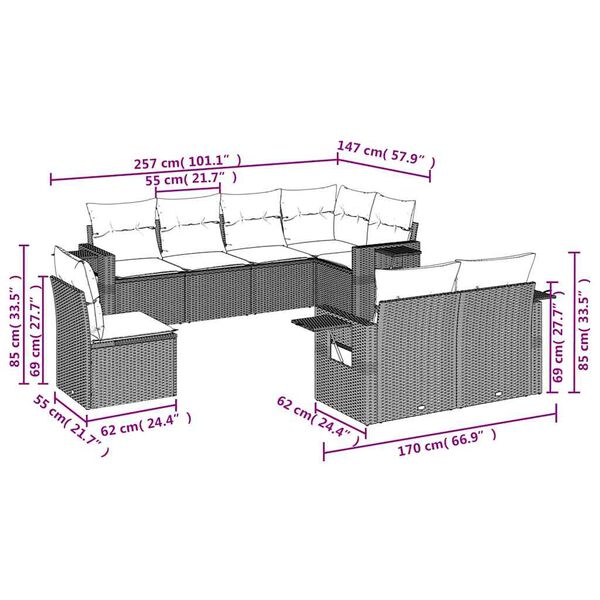 vidaXL 8-tlg. Garten-Sofagarnitur mit Kissen Beige Poly Rattan