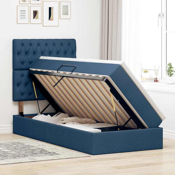 vidaXL Aufbewahrungsbett mit Matratze Blau 90 x 190 cm Polyester