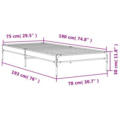 vidaXL Bettgestell Räuchereiche 75x190 cm Holzwerkstoff und Metall