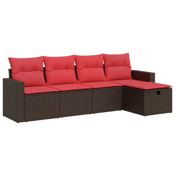 vidaXL 5-tlg. Garten-Sofagarnitur mit Kissen Braun Poly Rattan