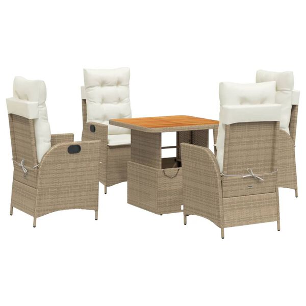 vidaXL 5-tlg. Garten-Essgruppe mit Kissen Beige Poly Rattan