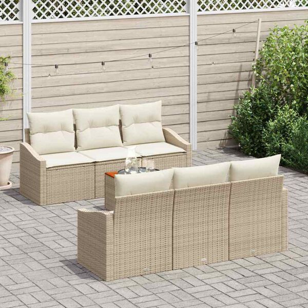 vidaXL Gartensofa-set mit Kissen 7 pcs Beige Poly-Rattan