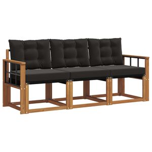 vidaXL Outdoor-Sofagarnitur 3 stk. 3-Sitzer Natur und Schwarz