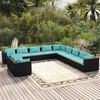 vidaXL 11-tlg. Garten-Lounge-Set mit Kissen Schwarz Poly Rattan