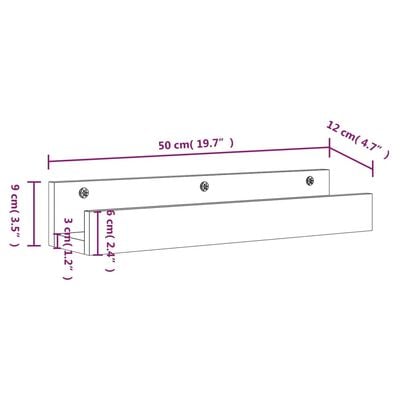 vidaXL Wandregale 2 Stk. Grau 50x12x9 cm Massivholz Kiefer