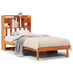 vidaXL Massivholzbett mit Regal ohne Matratze Wachsbraun 75x190 cm
