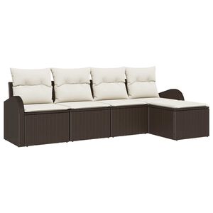 vidaXL Sofa Set mit Kissen 5 pcs Braun und Wei&szlig; Poly-Rattan