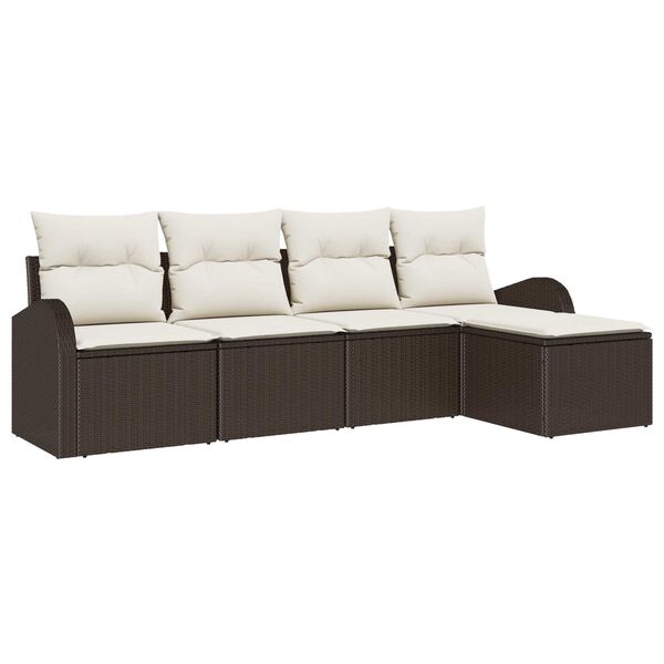 vidaXL Sofa Set mit Kissen 5 pcs Braun und Wei&szlig; Poly-Rattan