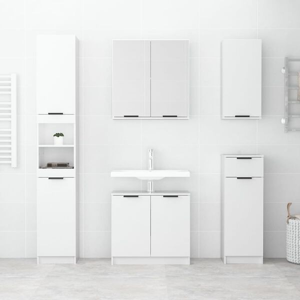 vidaXL Badschrank Hochglanz-Wei&szlig; 32x34x188,5 cm Holzwerkstoff