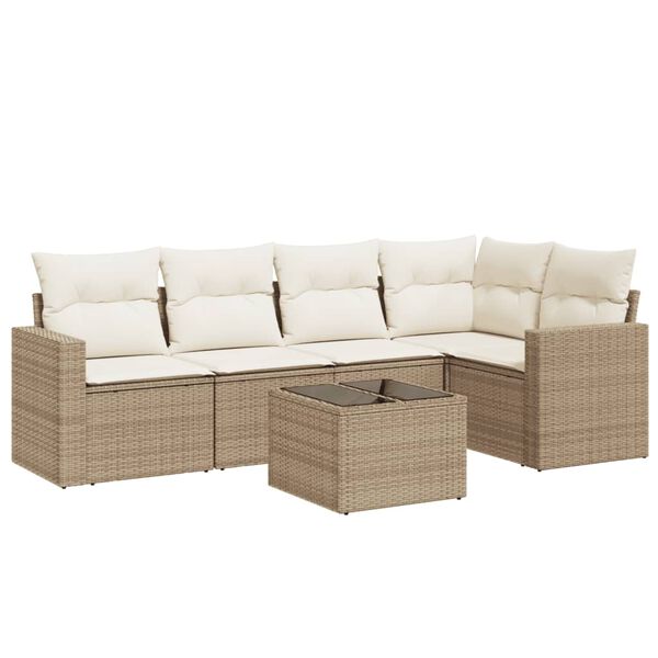 vidaXL 6-tlg. Garten-Sofagarnitur mit Kissen Beige Poly Rattan