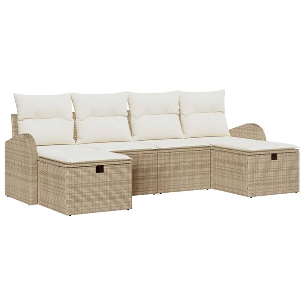 vidaXL Sofa Set mit Kissen 6 pcs Beige und Creme Poly-Rattan