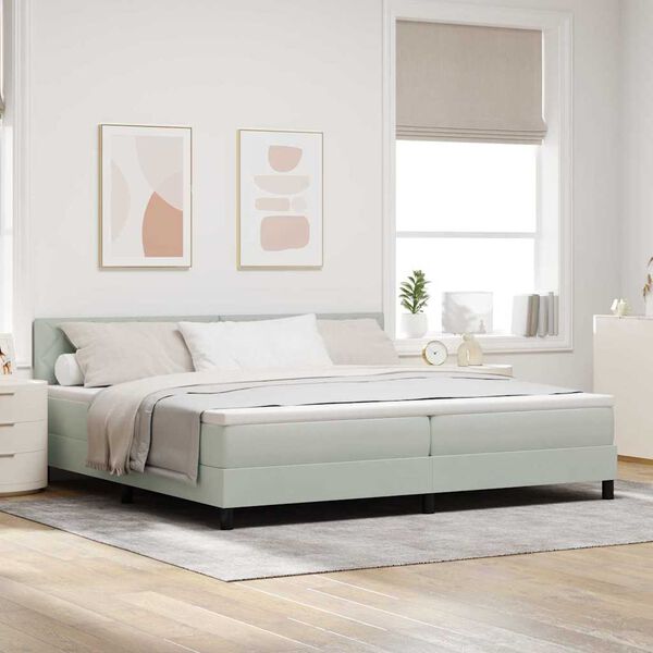 vidaXL LED Boxspringbett mit Matratze Hellgrau 200 x 200 cm Samt