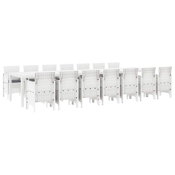vidaXL Garten-Esszimmergarnitur mit Kissen mit Kissen 15 pcs Wei&szlig; PP
