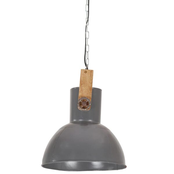 vidaXL H&auml;ngelampe Industriestil 25 W Grau Rund Mangoholz 32 cm E27