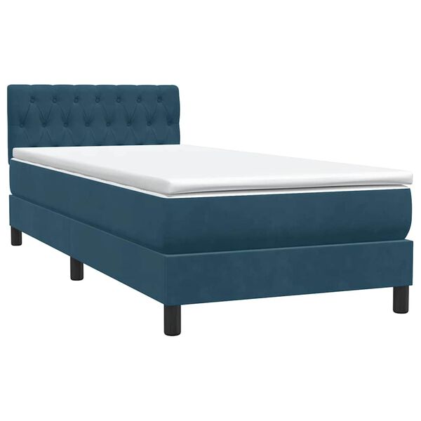 vidaXL Boxspringbett mit Matratze Dunkelblau 90x210 cm Samt