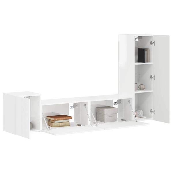 vidaXL TV-Schrankset Wandmontiert 4 pcs Hochglanz Wei&szlig; Holzwerkstoff