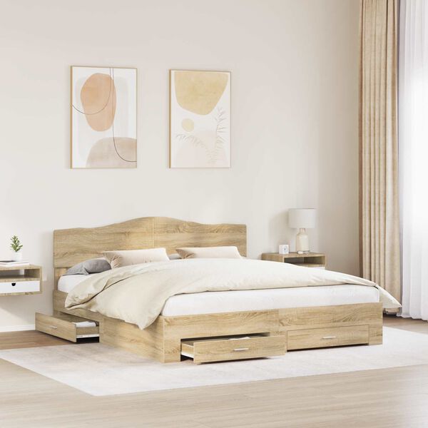 vidaXL Bettrahmen mit Kopfteil Sonoma-Eiche 200 x 200 cm Holzwerkstoff