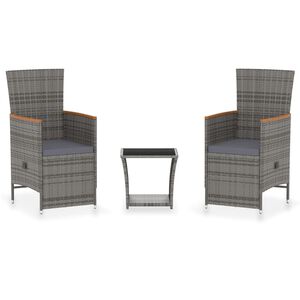 vidaXL 3-tlg. Garten-Lounge-Set mit Kissen Poly Rattan Grau