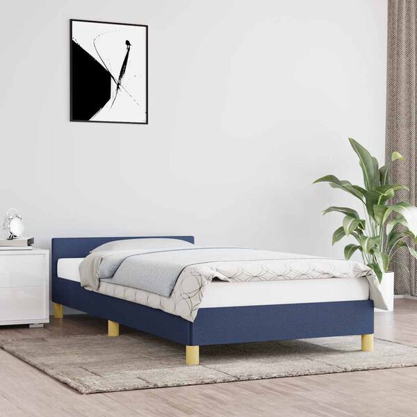 vidaXL Bettgestell mit Kopfteil ohne Matratze Blau 90x200 cm Stoff