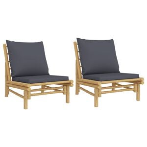 vidaXL Gartenst&uuml;hle 2 Stk. mit Dunkelgrauen Kissen Bambus