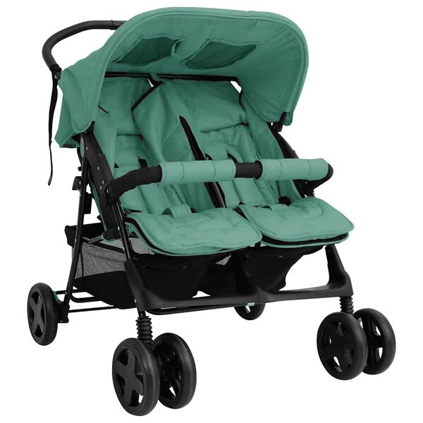vidaXL Zwillingskinderwagen Gr&uuml;n Stahl