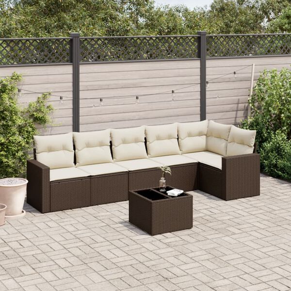 vidaXL 7-tlg. Garten-Sofagarnitur mit Kissen Braun Poly Rattan