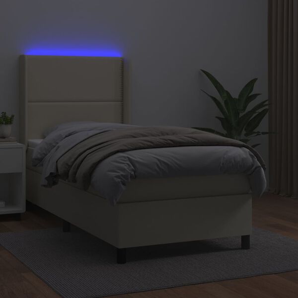 vidaXL Boxspringbett mit Matratze & LED Creme 100x200 cm Kunstleder
