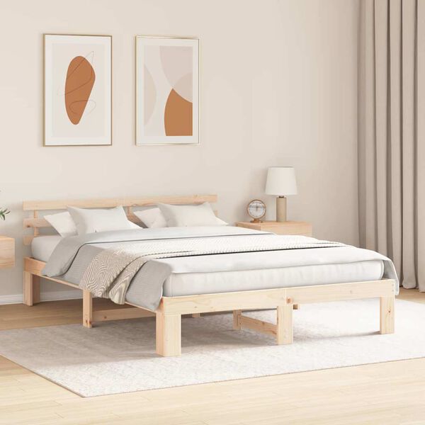 vidaXL Bettrahmen mit Kopfteil Natur 160 x 200 cm Massives Kiefernholz