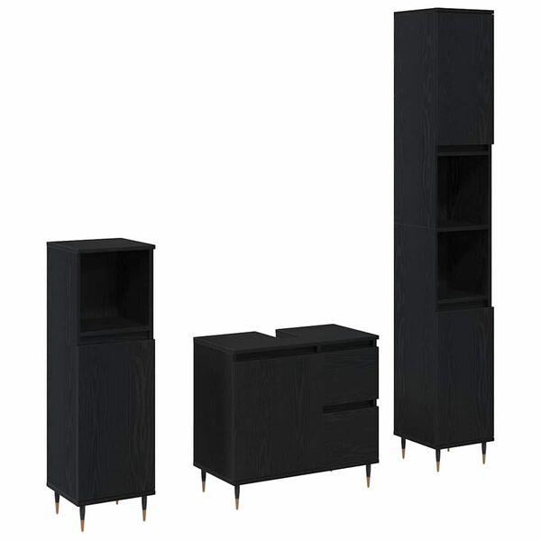 vidaXL Badezimmerm&ouml;bel-Set 3 pcs Schwarz Eichen-Optik 30 x 30 x 190 cm
