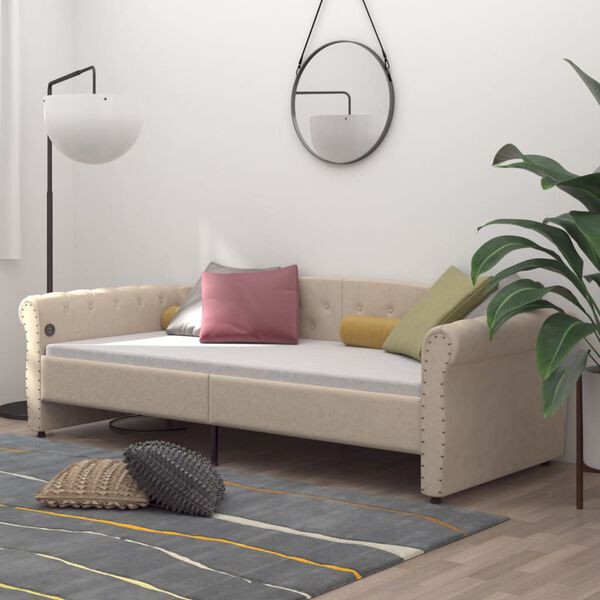 vidaXL Tagesbett mit Matratze USB Creme Stoff 90x200 cm