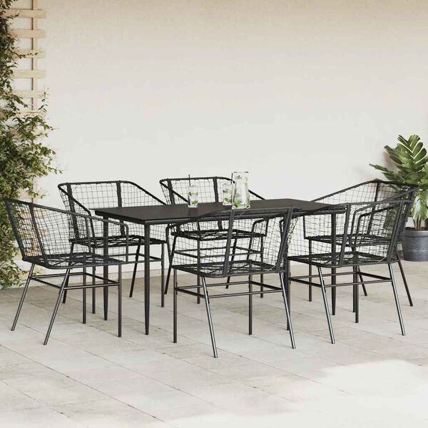 vidaXL 7-teiliges Garten-Esszimmerset aus schwarzem Polyrattanglas