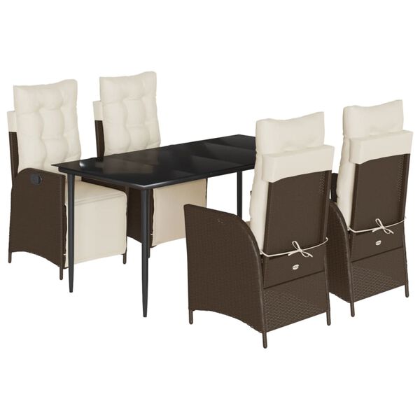 vidaXL 5-tlg. Garten-Essgruppe mit Kissen Braun Poly Rattan