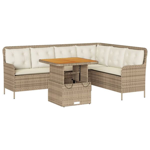 vidaXL 2-tlg. Garten-Sofagarnitur mit Kissen Beige Poly Rattan