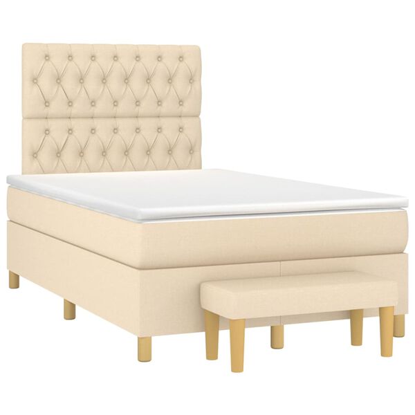 vidaXL Boxspringbett mit Matratze Creme 120x200 cm Stoff