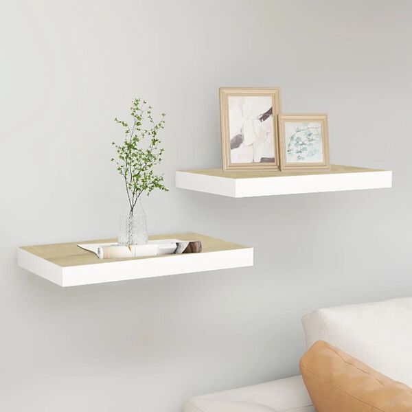 vidaXL Schweberegale 2 Stk. Eichen-Optik und Wei&szlig; 40x23x3,8 cm MDF